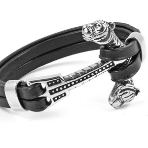 Leather Stainless Steel Leopard Head Bracelet
